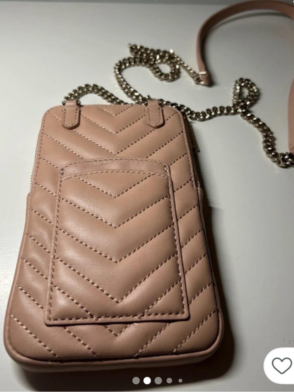 kate spade Blush Quilted Chevron Leather Crossbody Phone Bag with Chain Strap - Picture 3 of 5